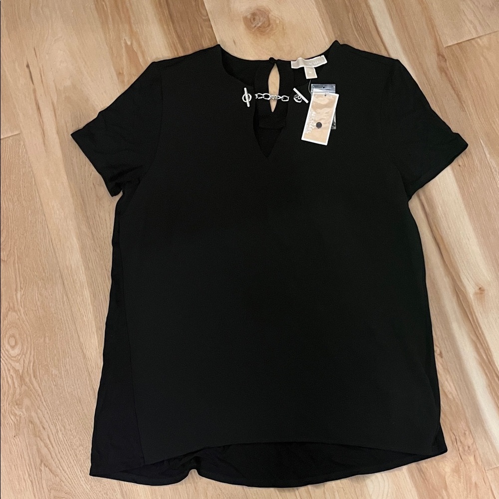 MICHAEL Michael Kors Black Keyhole Short Sleeve Top